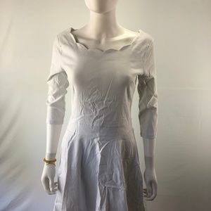 Loose White O-Neck Wrinkled Hollow Out Mid Dress Fall EE040